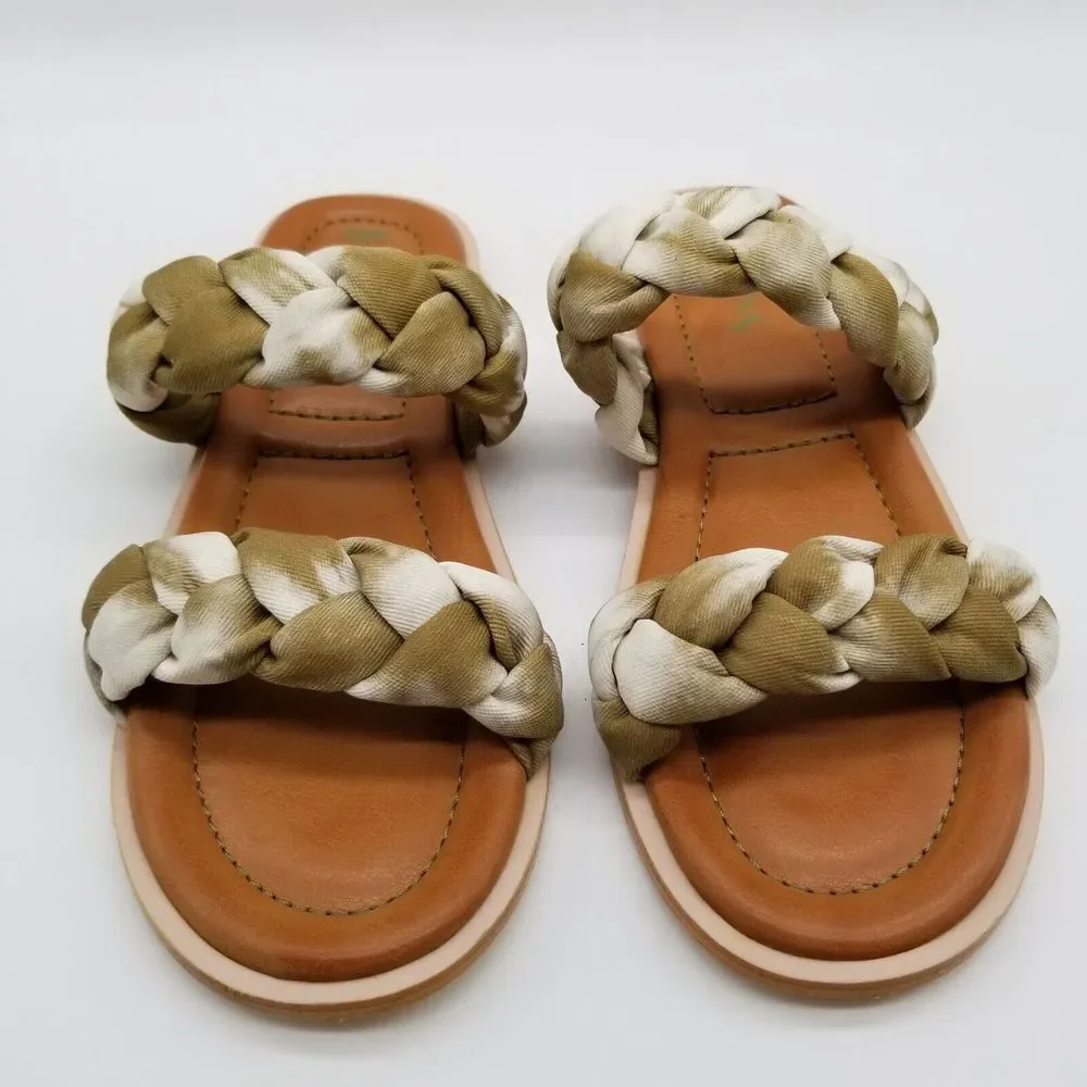 Korks Women Double Strap Flat Sandals Size 6 Fabric‎ Slide Braided